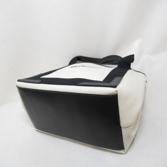 Balenciaga Navy Cabas Tote Bag Leather Canvas Black Natural - Picture 4 of 10